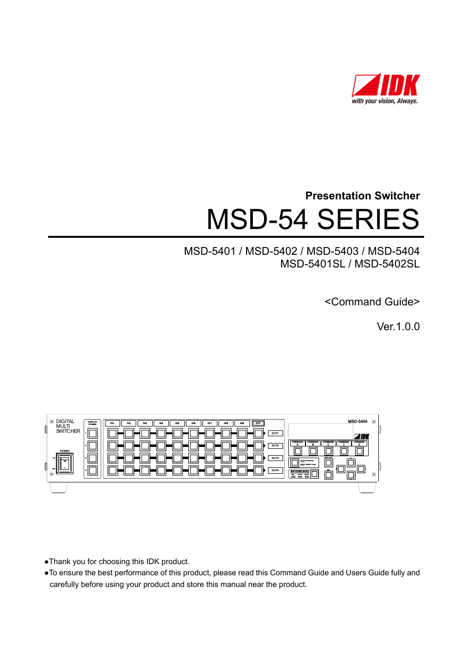 IDK MSD-54 Series Command Guide User Manual | 153 pages