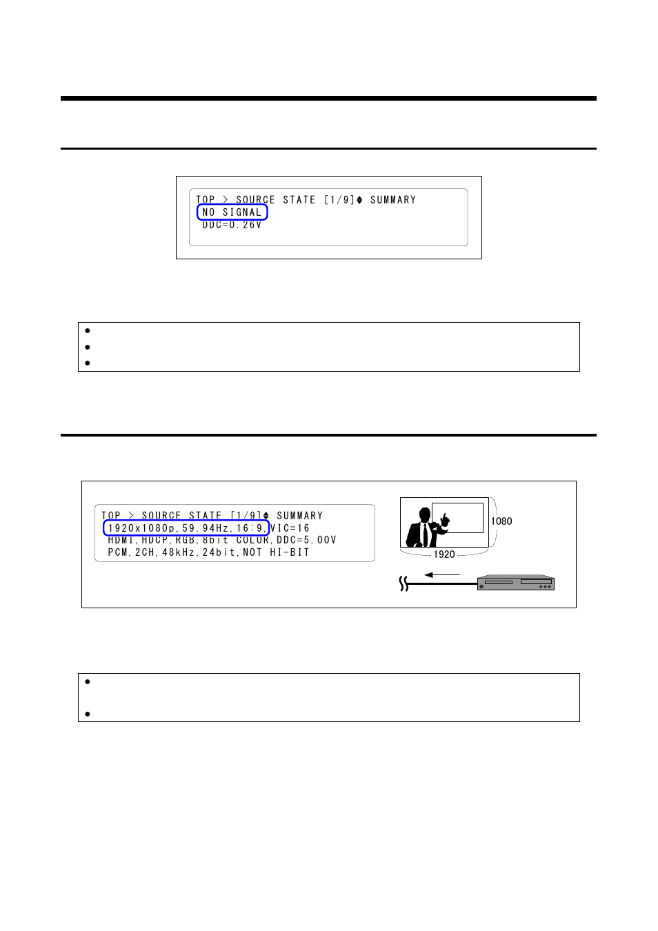 2 displaying source status (example), 1 detecting source signals, Displaying source status (example) | Detecting source signals, P.21) | IDK GF-100 User Manual | Page 21 / 63