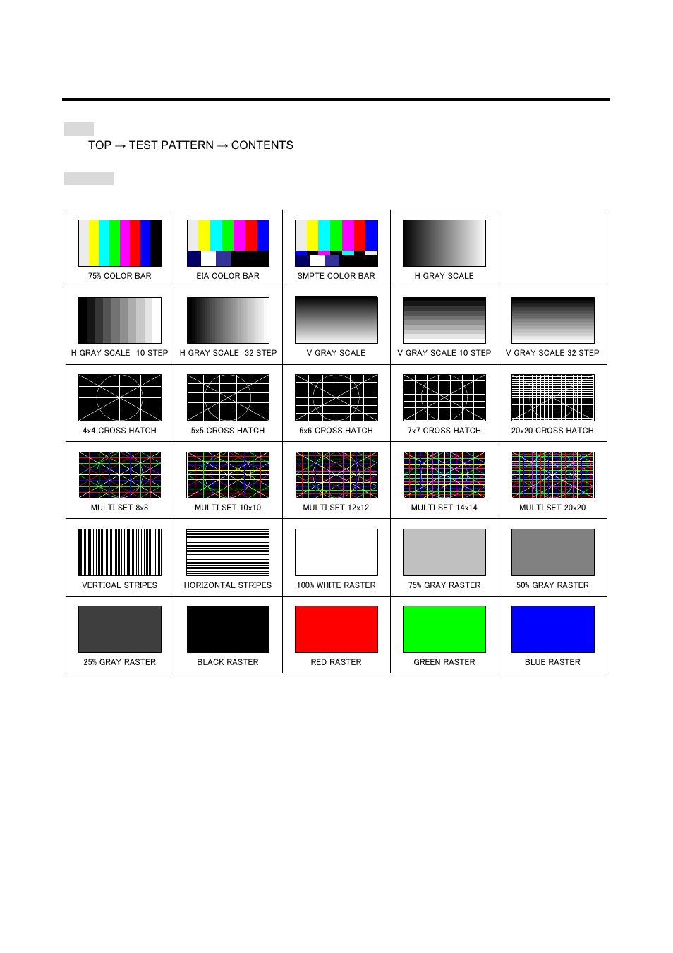 2 selecting test pattern, Selecting test pattern | IDK GF-100 User Manual | Page 40 / 63