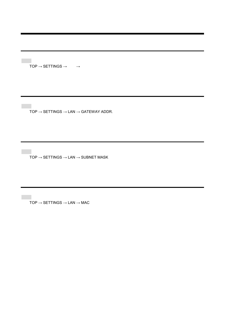 4 lan, 1 ip address, 2 default gateway | 3 subnet mask, 4 displaying mac address, Ip address, Default gateway, Subnet mask, Displaying mac address | IDK GF-100 User Manual | Page 57 / 63