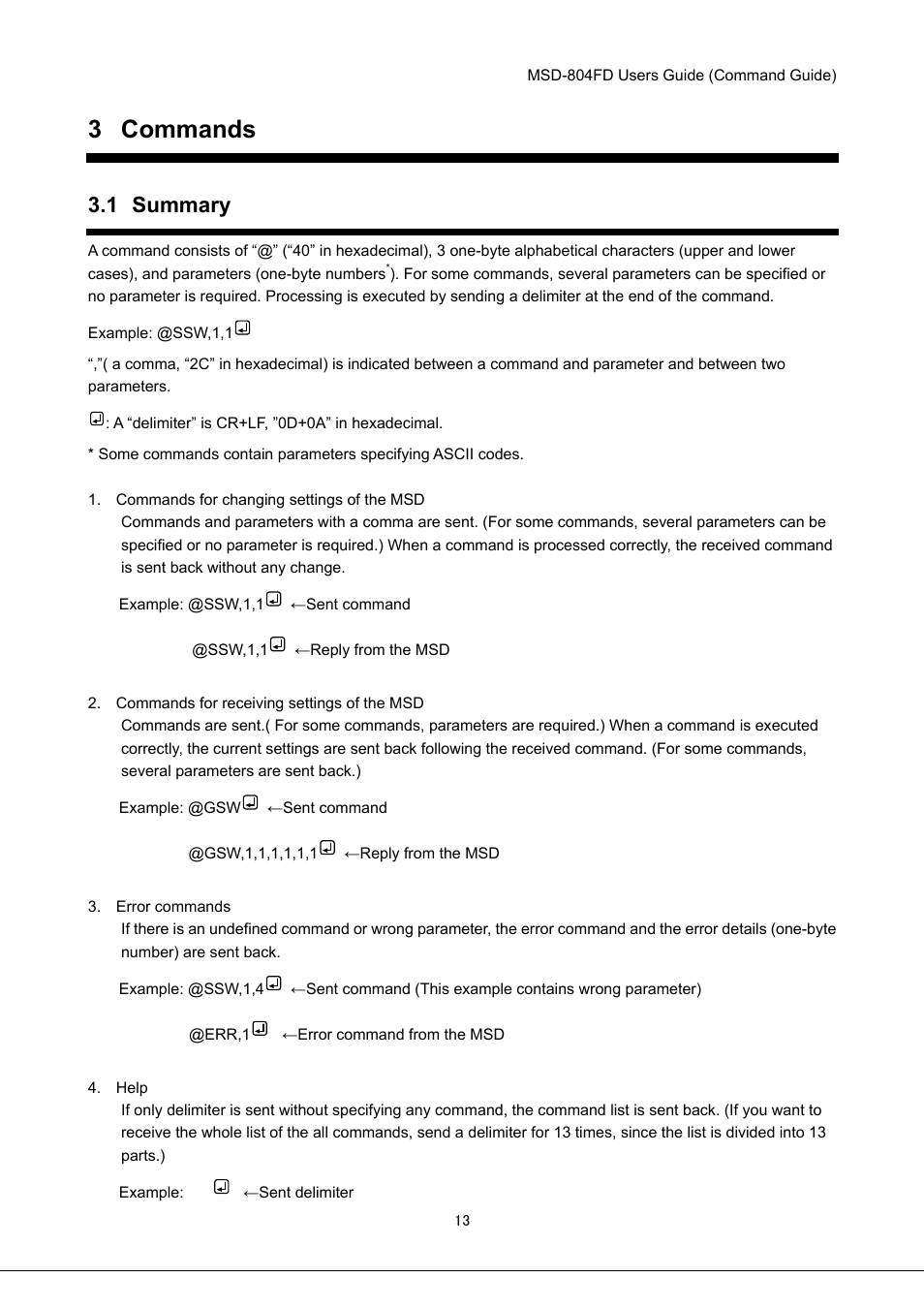 3 commands, 1 summary | IDK MSD-804FD User Manual | Page 13 / 133