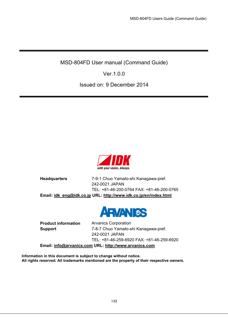 IDK MSD-804FD User Manual | Page 133 / 133