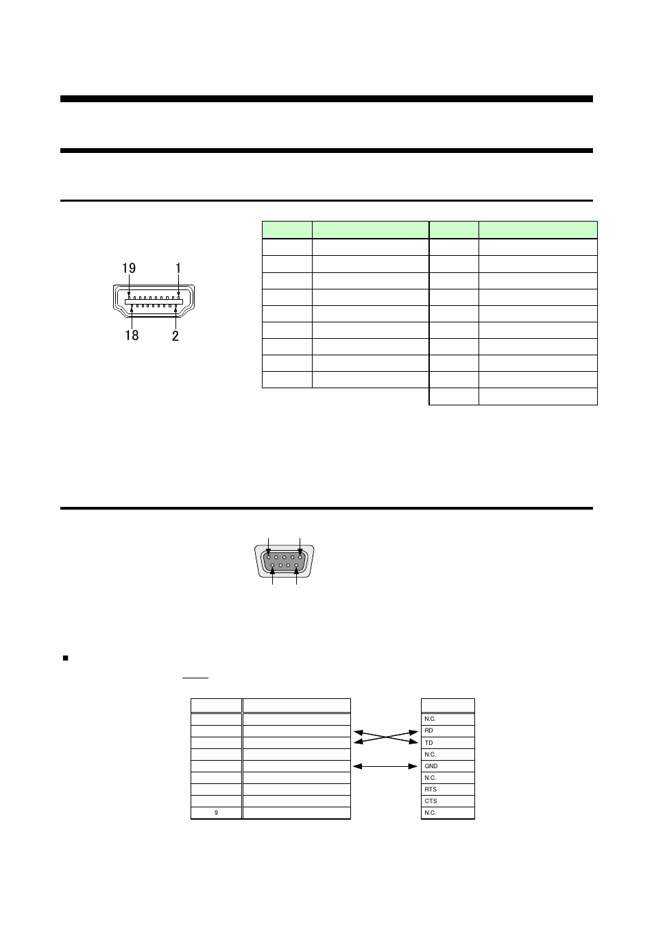 9 specification, 1 pin assignments, 1 hdmi type a connector | 2 rs-232c connector, Specification, Pin assignments, Hdmi type a connector, Rs-232c connector | IDK OPF-H1000D User Manual | Page 45 / 51