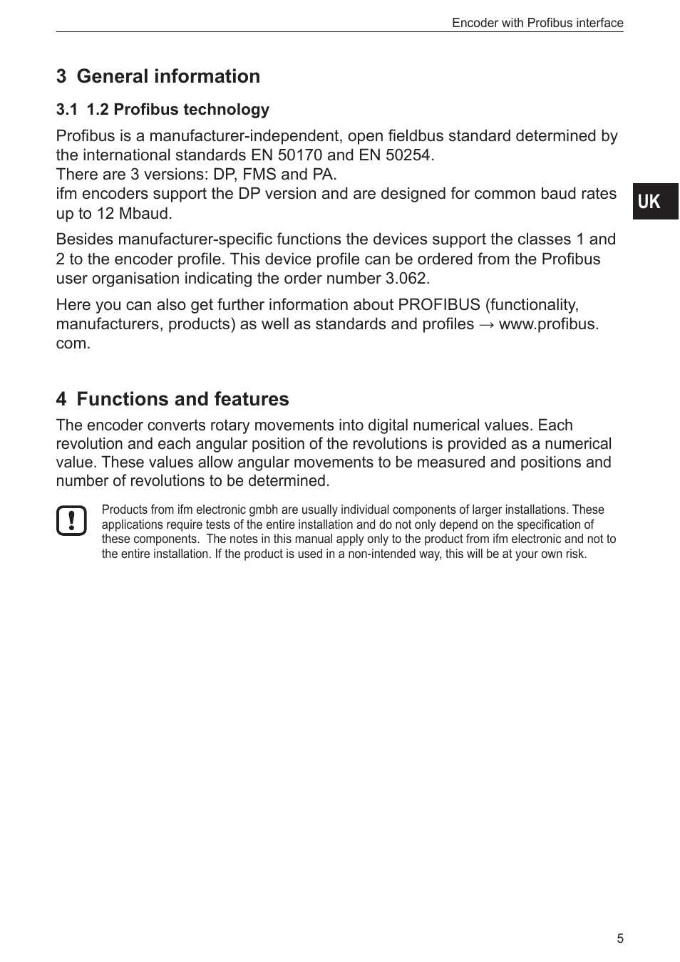 3 general information, 1 1.2 profibus technology, 4 functions and features | ifm electronic RN3001 User Manual | Page 5 / 31