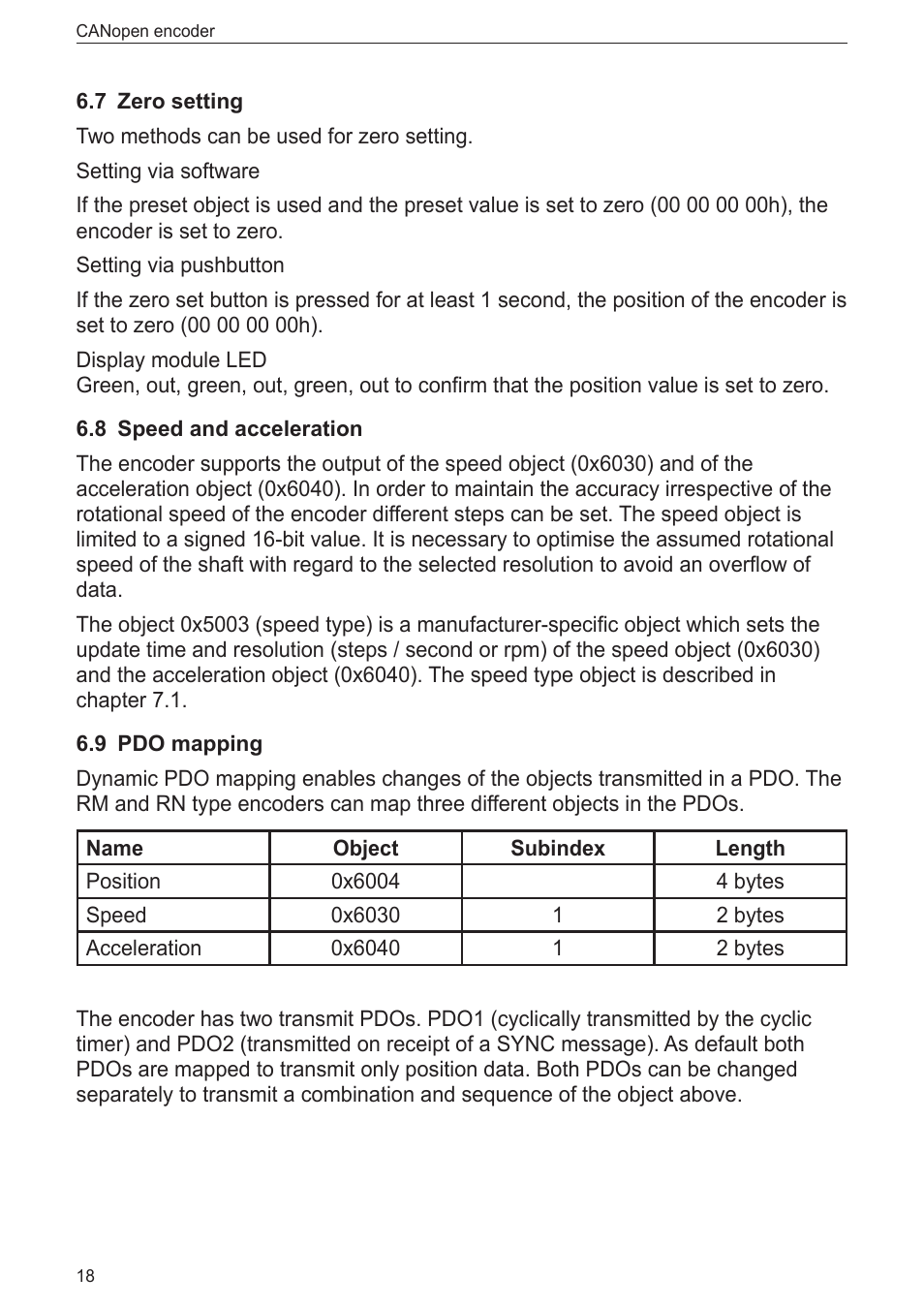 7 zero setting, 8 speed and acceleration, 9 pdo mapping | ifm electronic RN7003 User Manual | Page 18 / 25