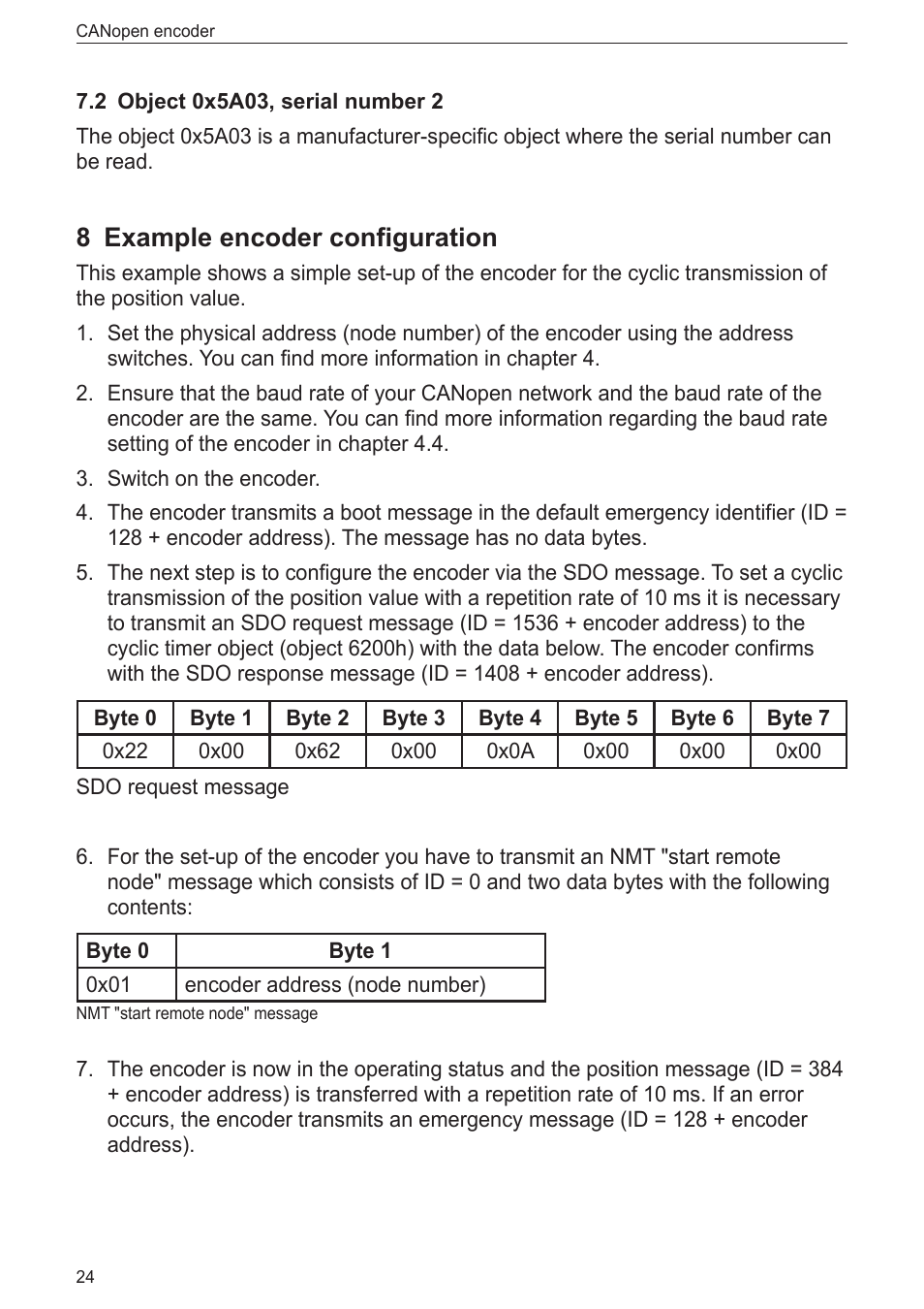 2 object 0x5a03, serial number 2, 8 example encoder configuration, Example encoder configuration 8 | ifm electronic RN7003 User Manual | Page 24 / 25