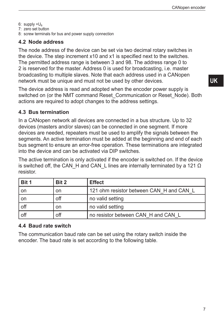2 node address, 3 bus termination, 4 baud rate switch | ifm electronic RN7003 User Manual | Page 7 / 25
