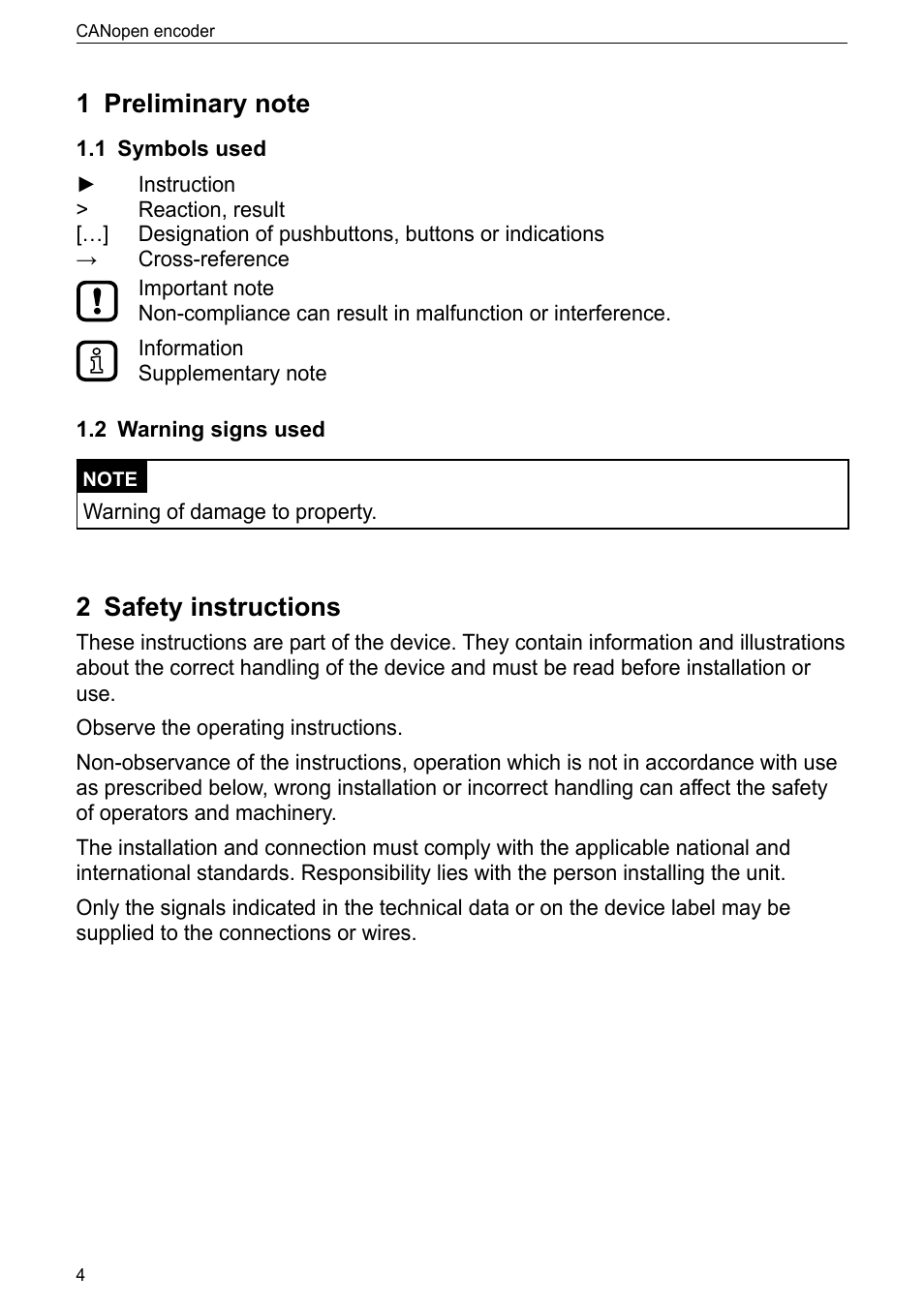 1 preliminary note, 1 symbols used, 2 warning signs used | 2 safety instructions | ifm electronic RM9000 User Manual | Page 4 / 35