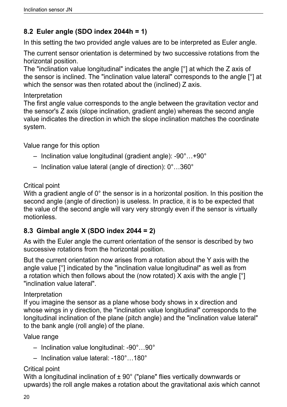 2 euler angle (sdo index 2044h = 1), 3 gimbal angle x (sdo index 2044 = 2) | ifm electronic JN2100 v.2.2.0 User Manual | Page 20 / 33