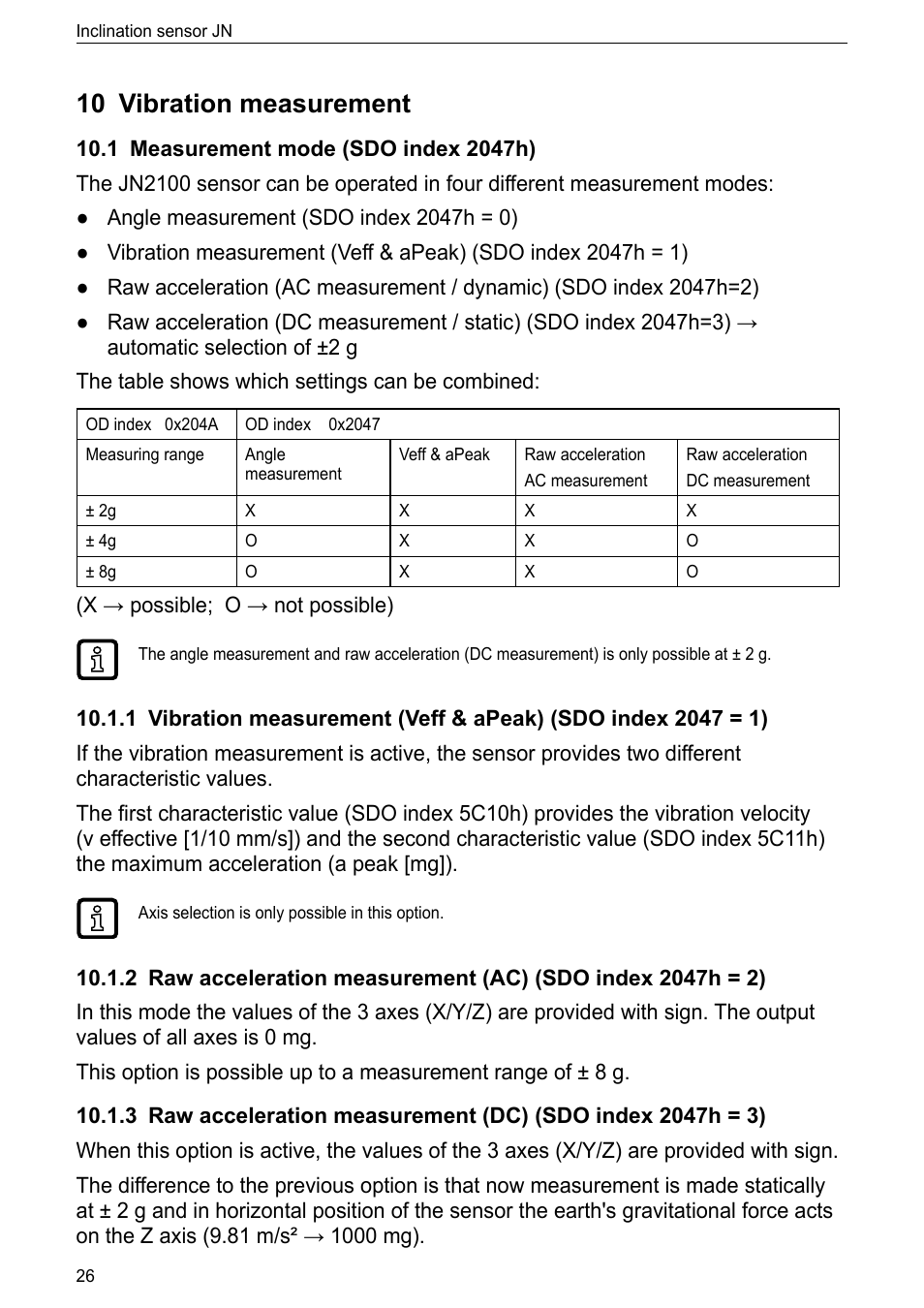 10 vibration measurement, 1 measurement mode (sdo index 2047h) | ifm electronic JN2100 v.2.2.0 User Manual | Page 26 / 33