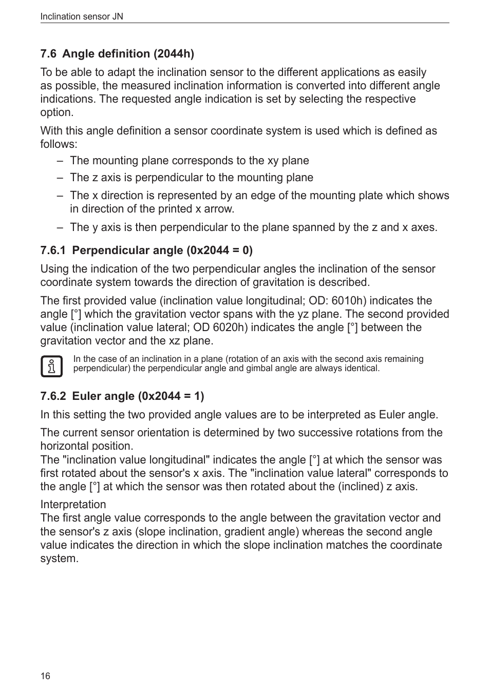 6 angle definition (2044h), 1 perpendicular angle (0x2044 = 0), 2 euler angle (0x2044 = 1) | ifm electronic JN2100 v.2.0 User Manual | Page 16 / 25