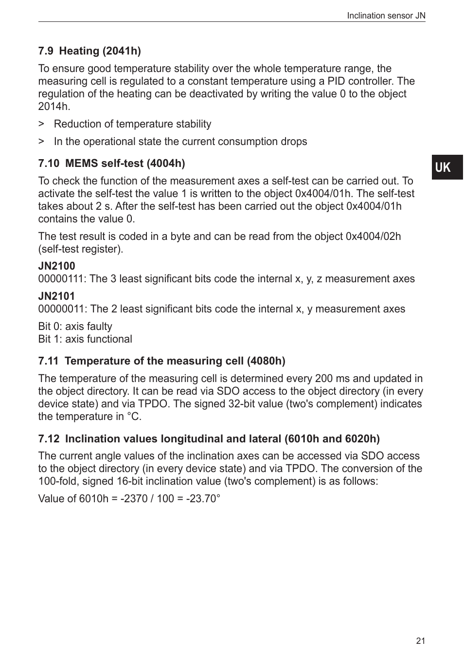 9 heating (2041h), 10 mems self-test (4004h), 11 temperature of the measuring cell (4080h) | ifm electronic JN2100 v.2.0 User Manual | Page 21 / 25