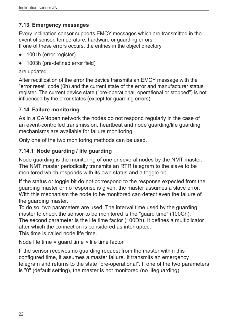 13 emergency messages, 14 failure monitoring, 1 node guarding / life guarding | ifm electronic JN2100 v.2.0 User Manual | Page 22 / 25