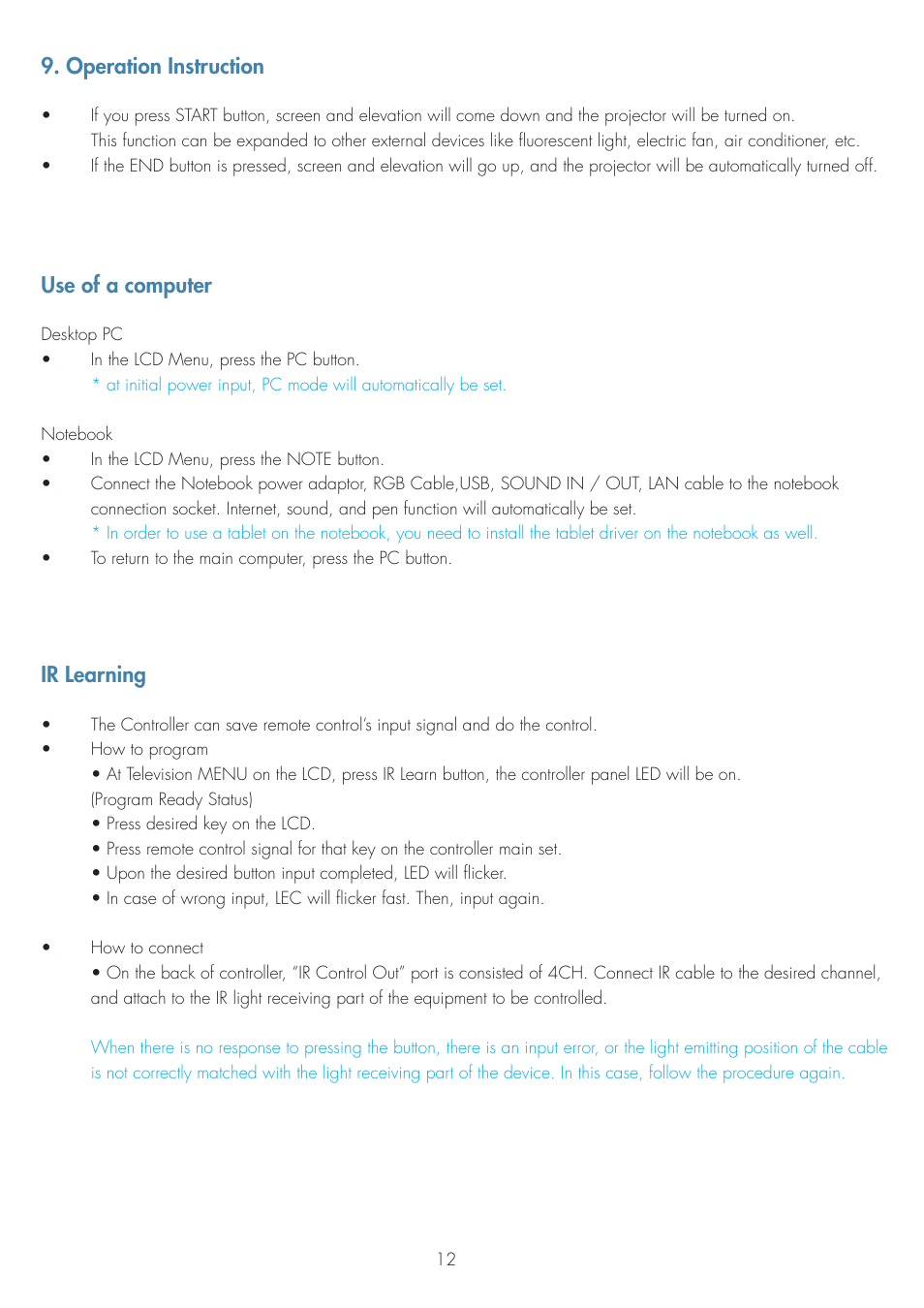 Operation instructions, Operation instruction, Use of a computer | Ir learning | ILS ILS14A User Manual | Page 14 / 17