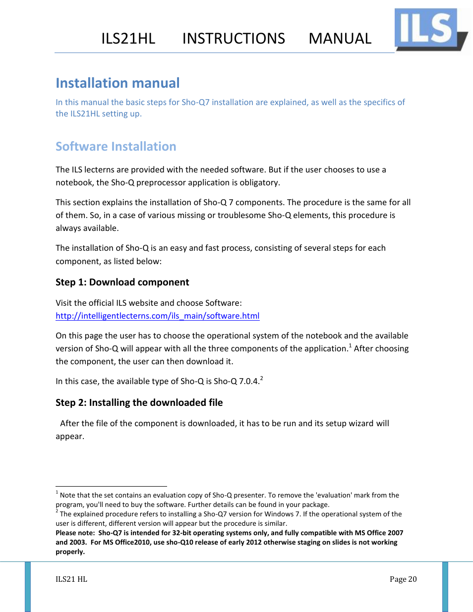 Ils21hl instructions manual, Installation manual, Software installation | ILS ILS21H User Manual | Page 21 / 31