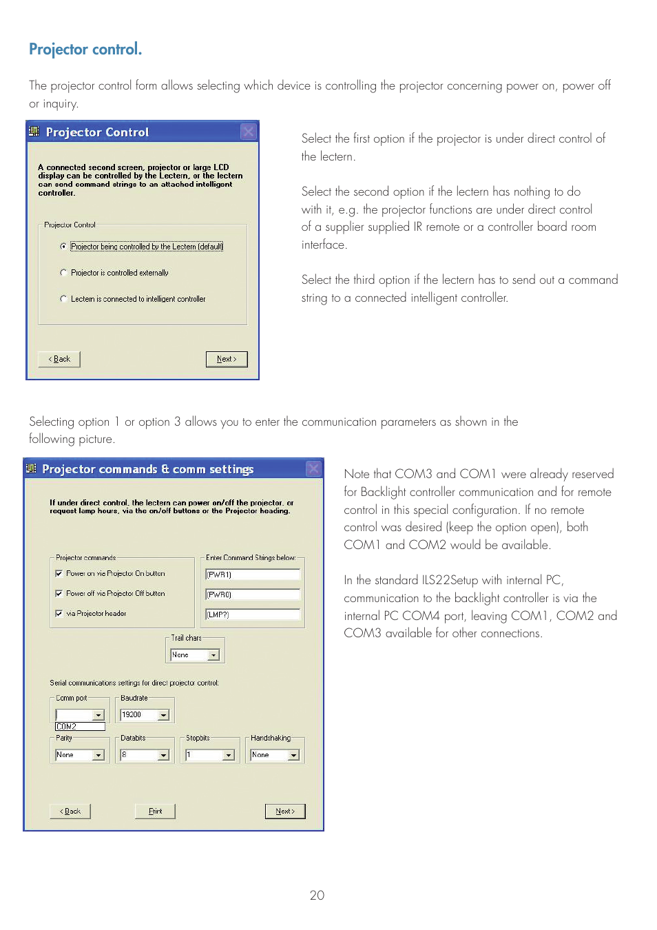 Projector control | ILS ILS22G winXP User Manual | Page 22 / 31