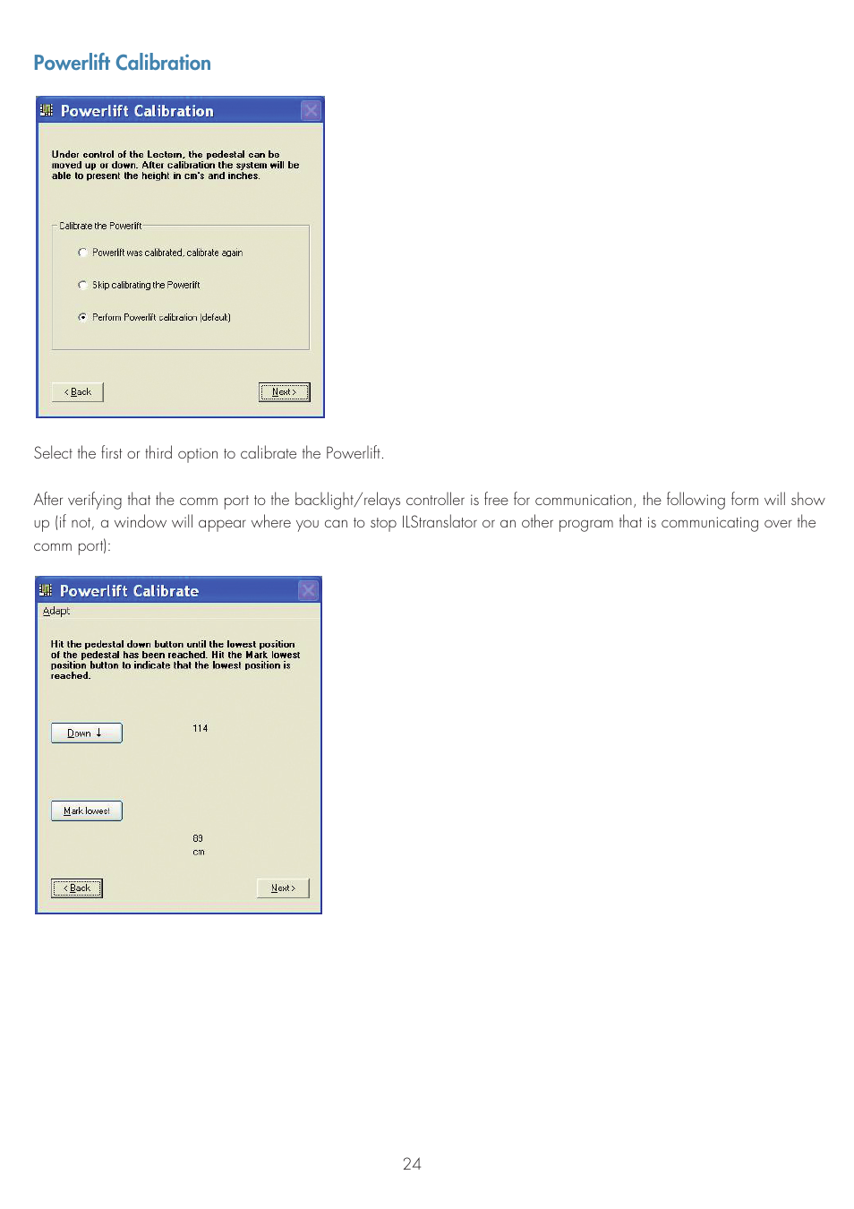 Powerlift calibration | ILS ILS22G winXP User Manual | Page 26 / 31