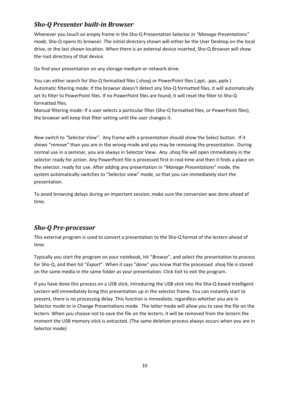 Sho­q presenter built­in browser, Sho­q pre­processor | ILS Sho-Q User Manual | Page 10 / 15