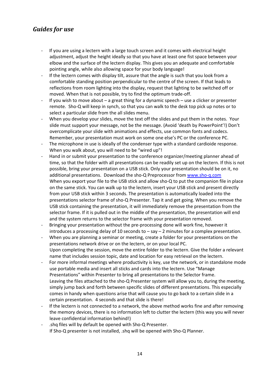 Guides for use | ILS Sho-Q User Manual | Page 14 / 15