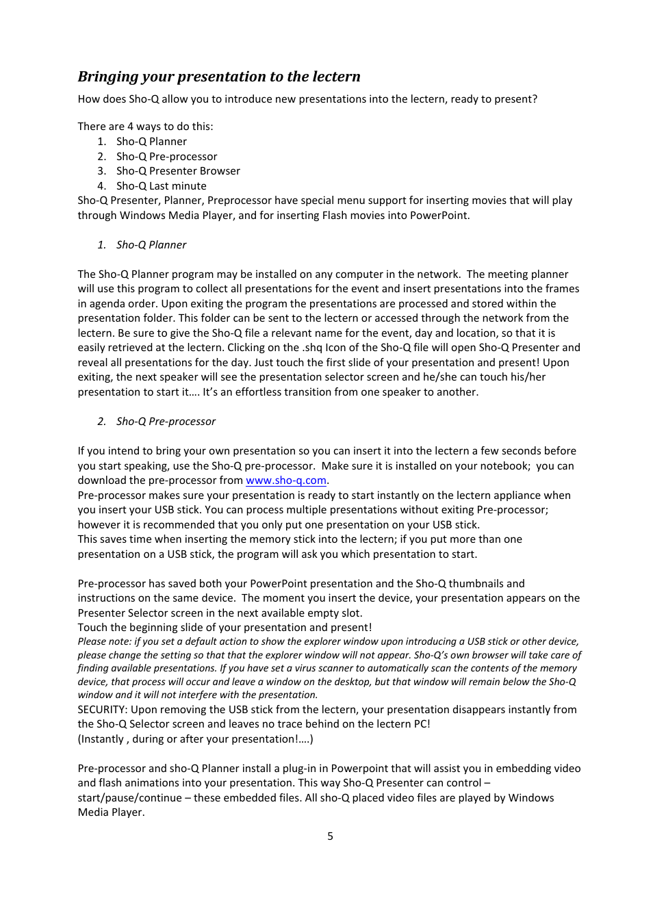 Bringing your presentation to the lectern | ILS Sho-Q User Manual | Page 5 / 15