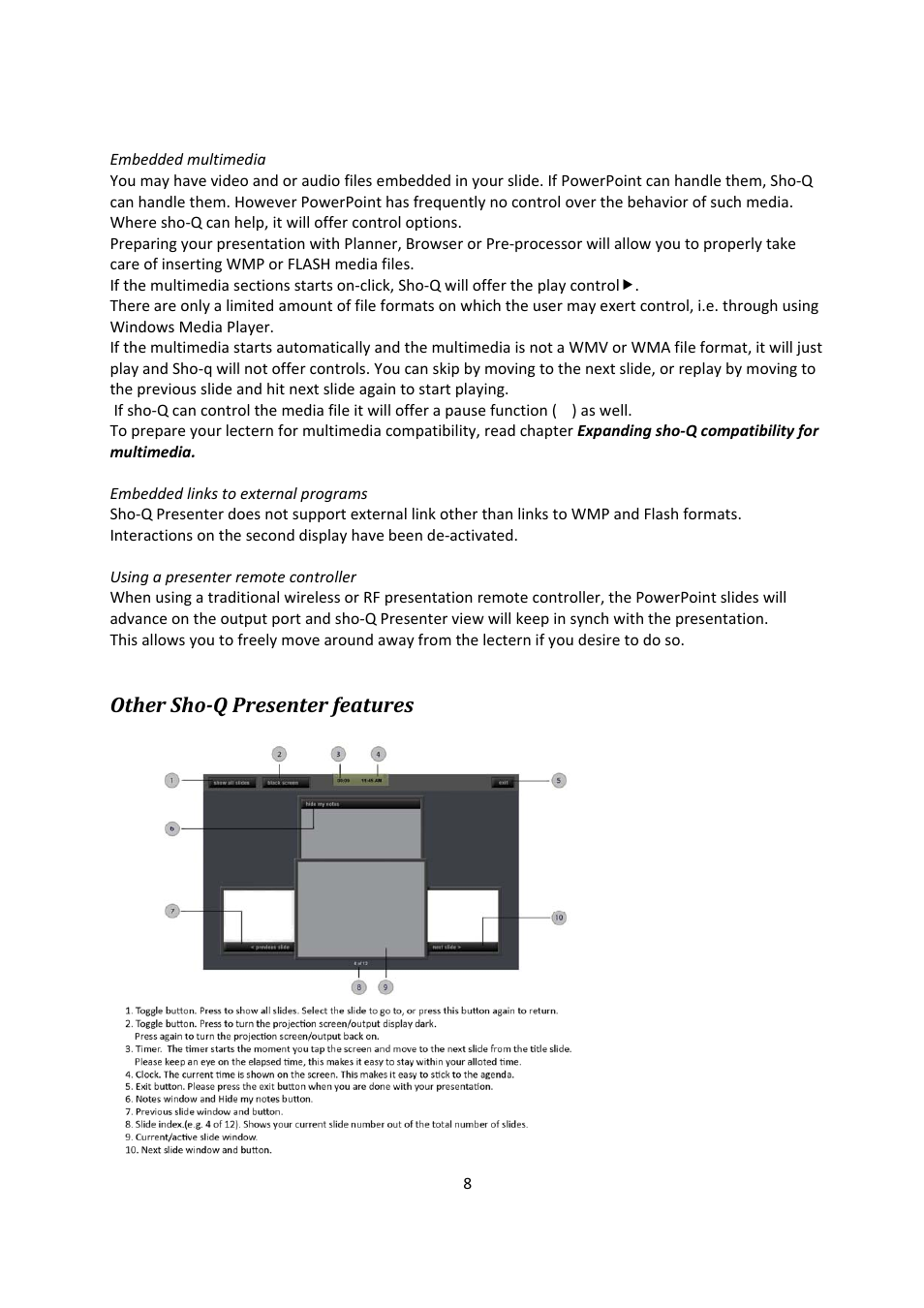 Other sho­q presenter features | ILS Sho-Q User Manual | Page 8 / 15