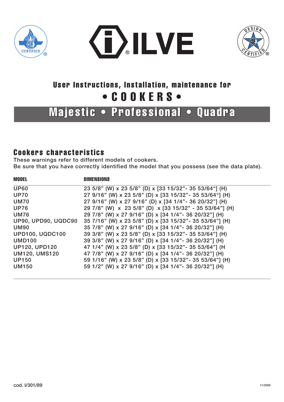 ilve UP60 Majestic User Manual | 48 pages