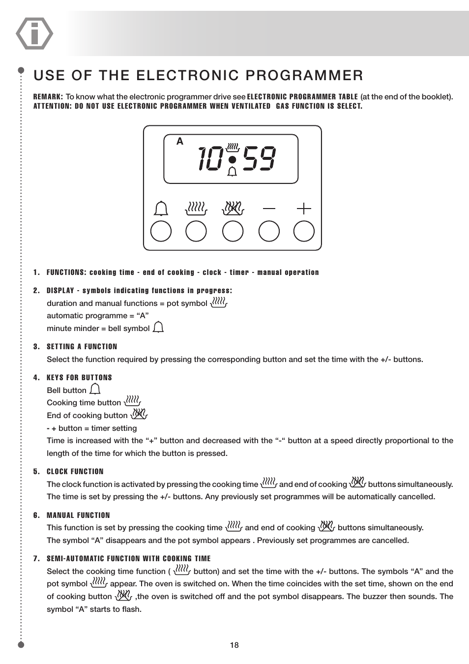 Use of the electronic programmer | ilve UP60 Majestic User Manual | Page 18 / 48