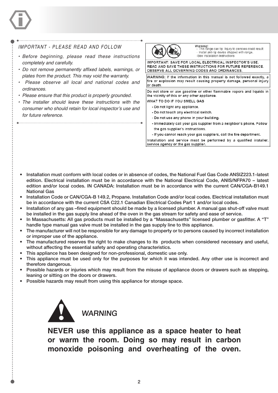 ilve UP60 Majestic User Manual | Page 2 / 48