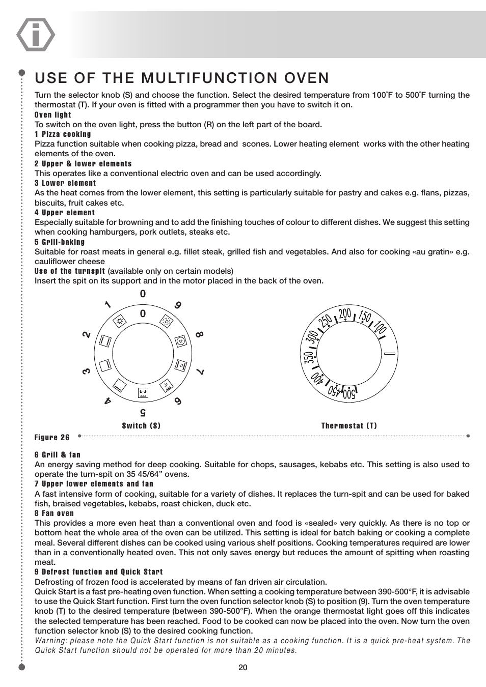 Use of the multifunction oven | ilve UP60 Majestic User Manual | Page 20 / 48