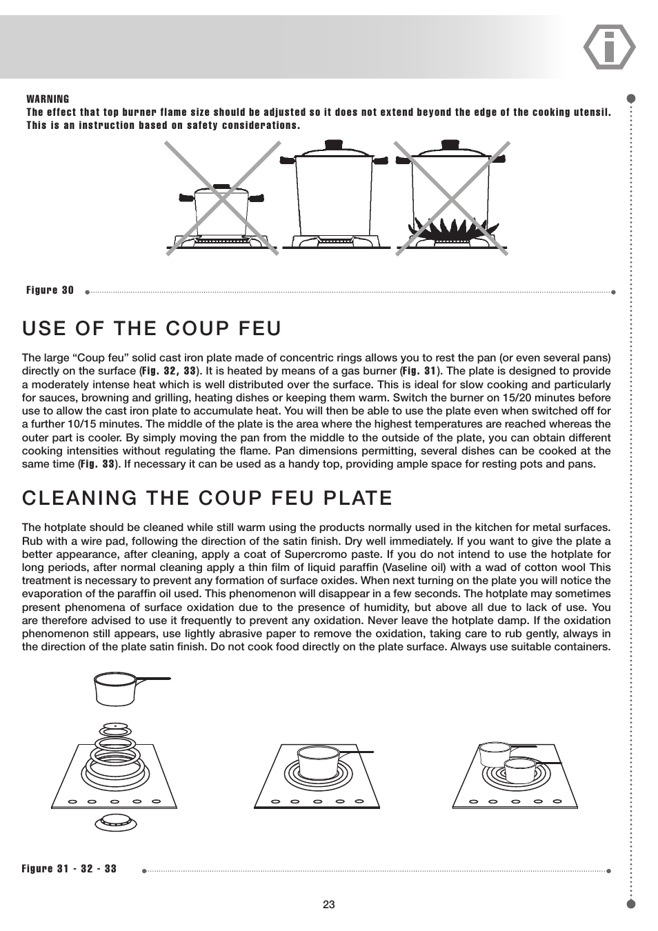 Use of the coup feu, Cleaning the coup feu plate | ilve UP60 Majestic User Manual | Page 23 / 48