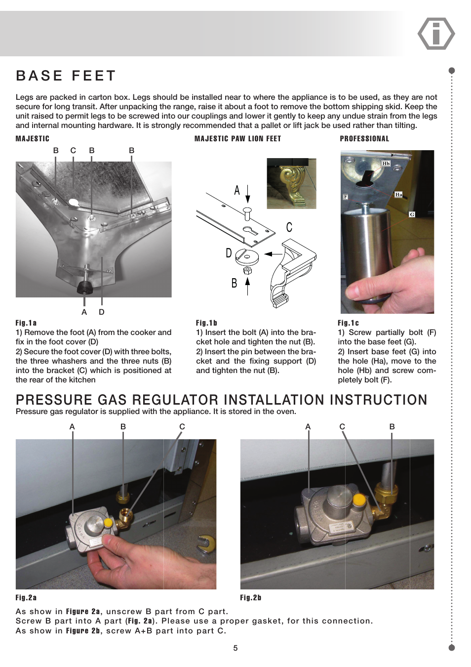 Pressure gas regulator installation instruction, Ab d c | ilve UP60 Majestic User Manual | Page 5 / 48