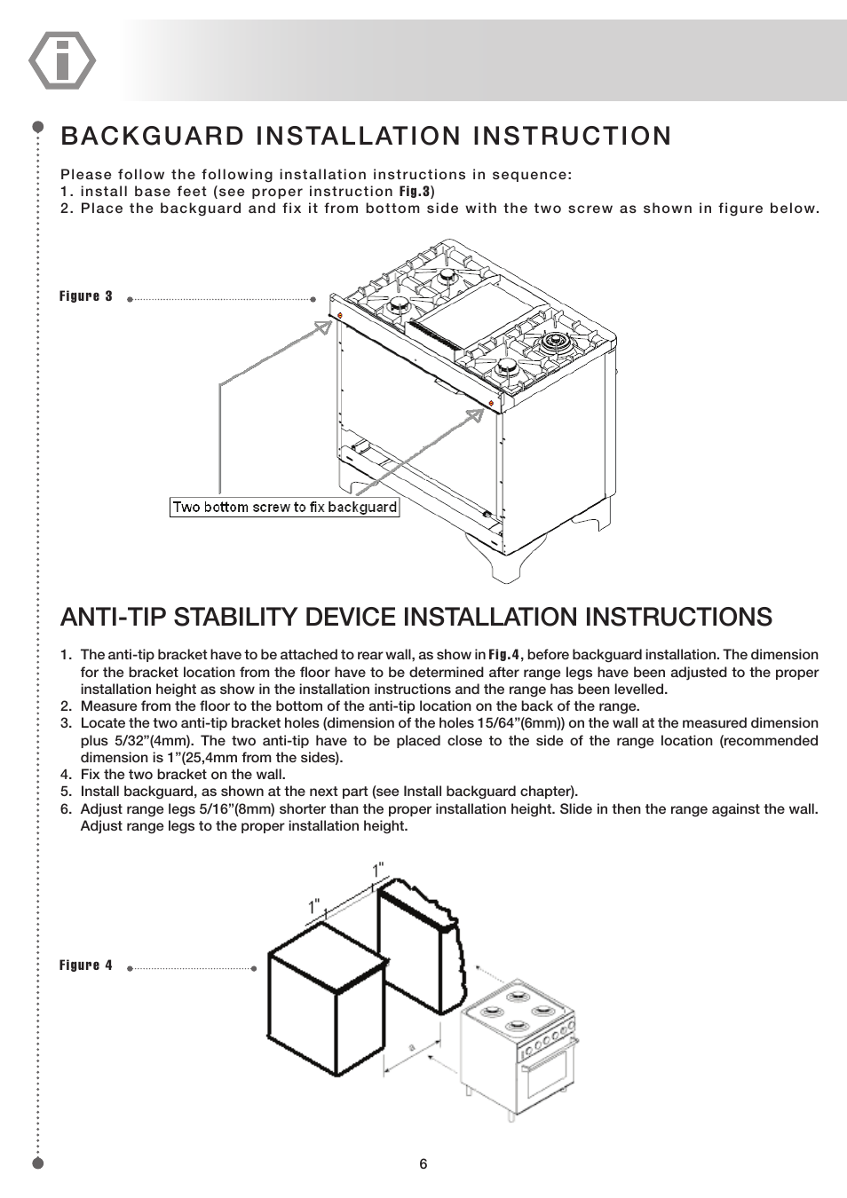 Backguard installation instruction | ilve UP60 Majestic User Manual | Page 6 / 48