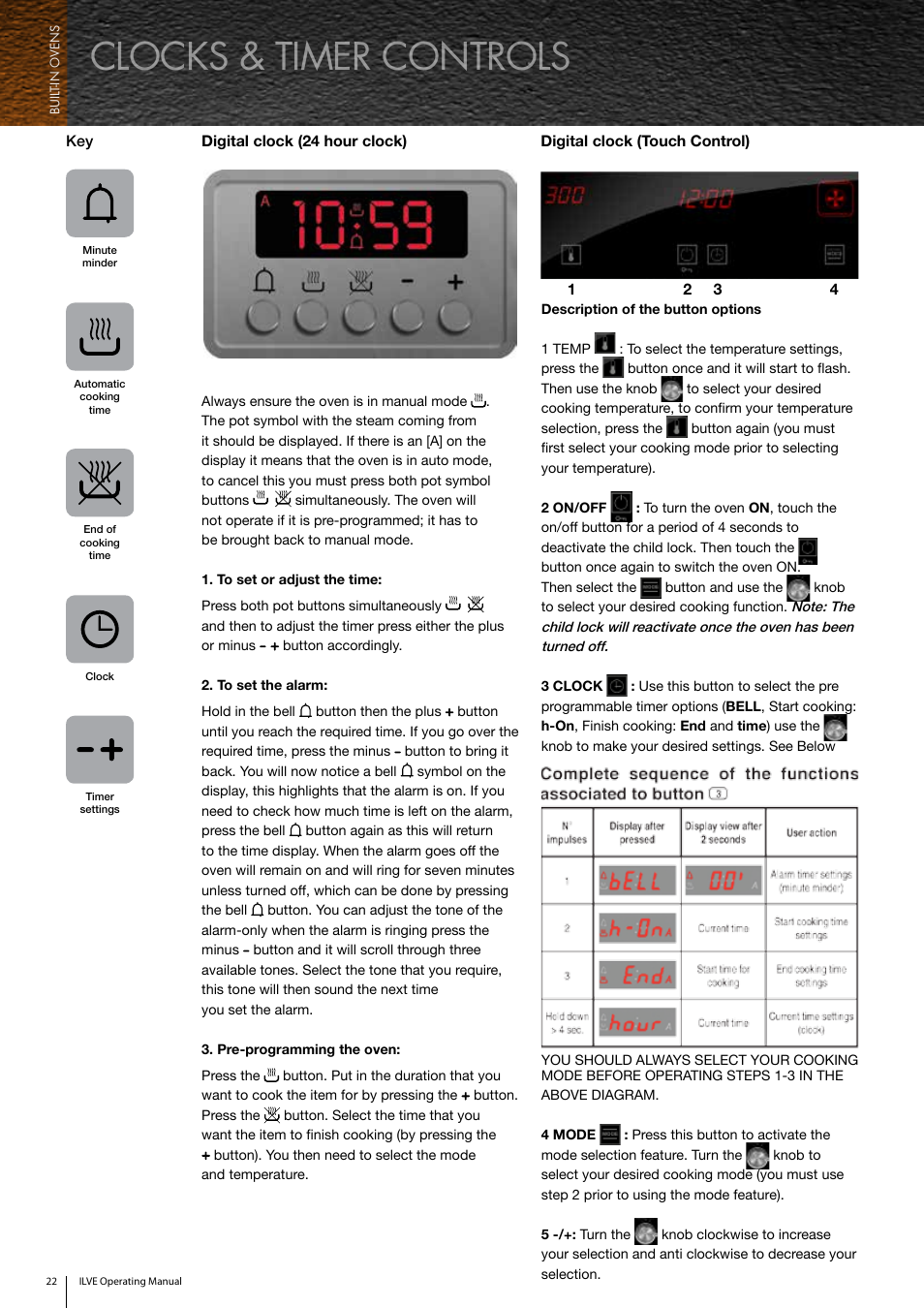 Clocks & timer controls | ilve Built-in Oven User Manual | Page 22 / 40
