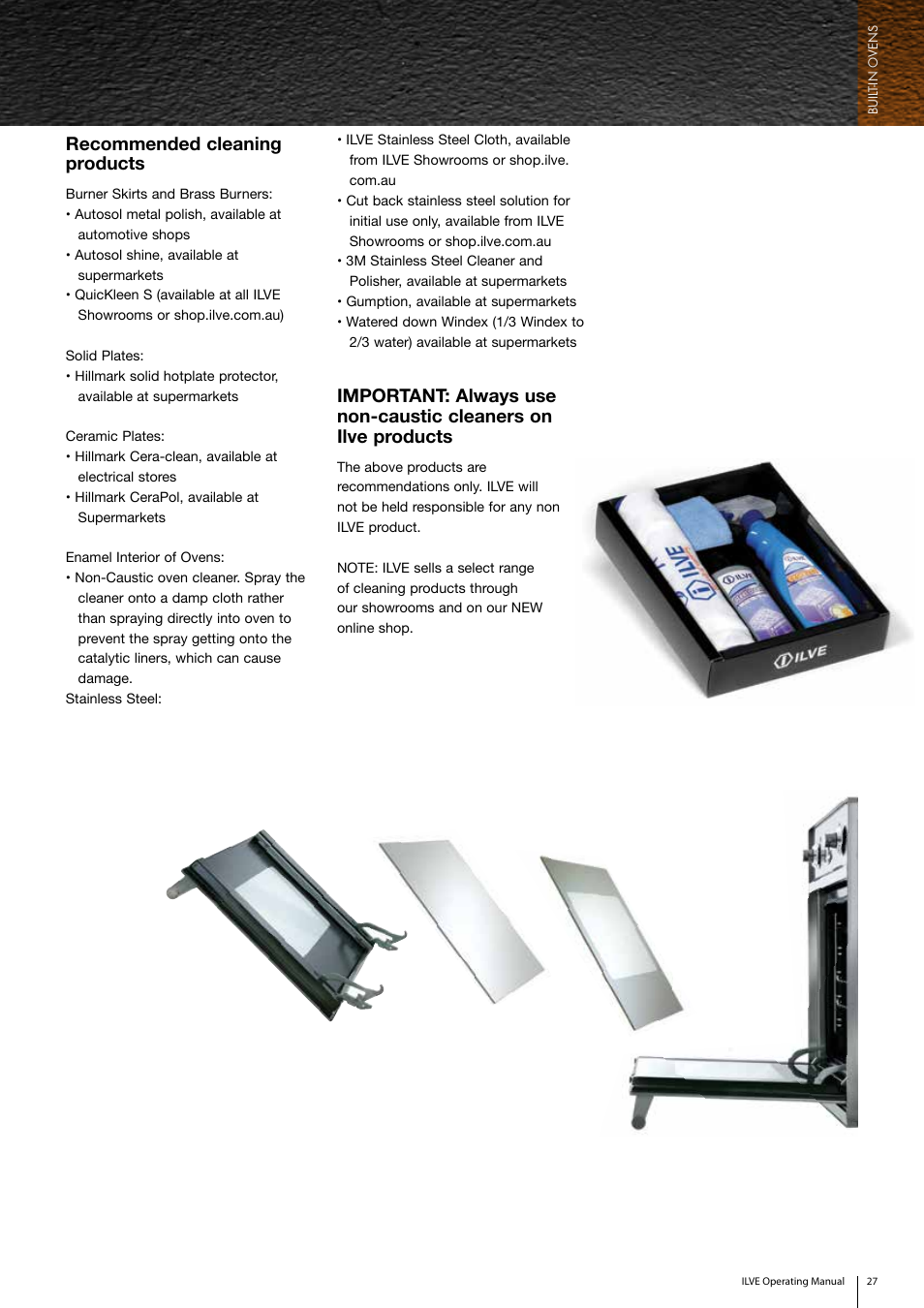 Recommended cleaning products | ilve Built-in Oven User Manual | Page 27 / 40