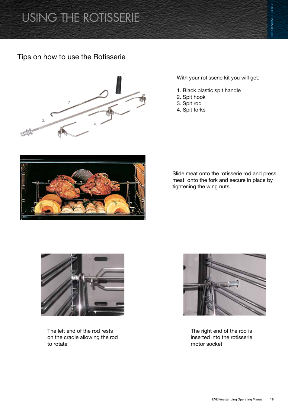 Using the rotisserie, Tips on how to use the rotisserie | ilve Freestanding Cookers User Manual | Page 19 / 66