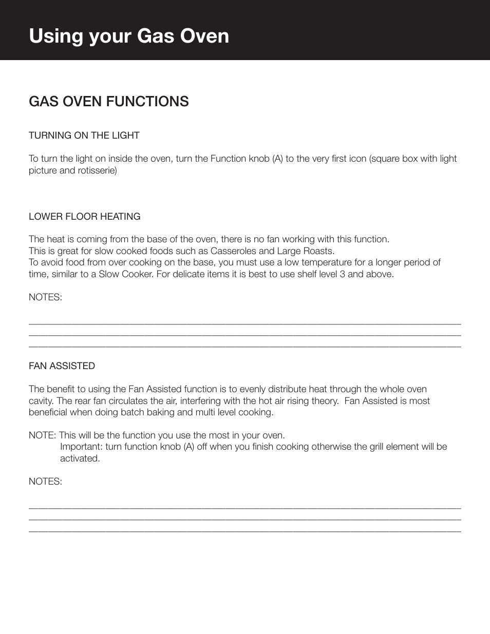 Using your gas oven, Gas oven functions | ilve Gas Oven User Manual | Page 3 / 11