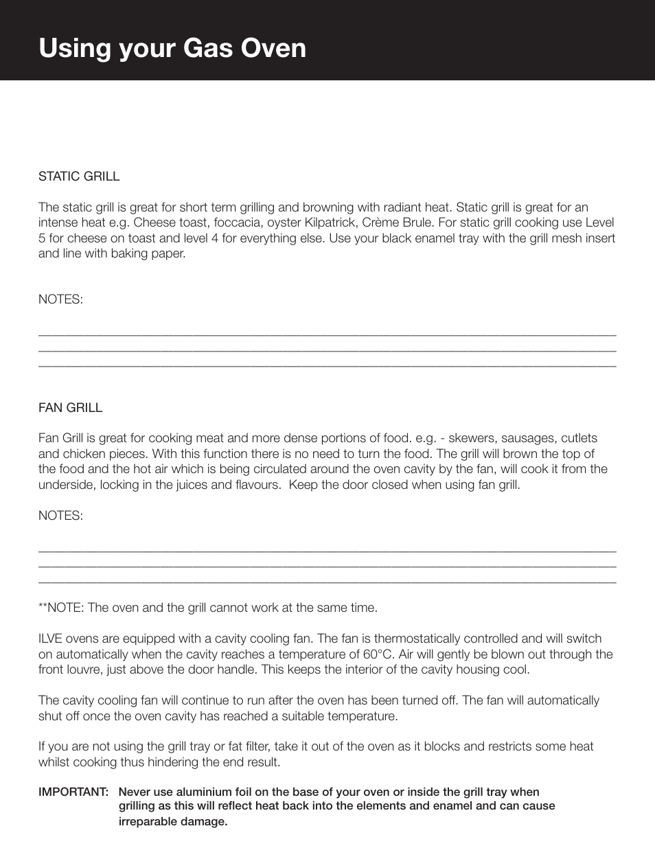 Using your gas oven | ilve Gas Oven User Manual | Page 4 / 11
