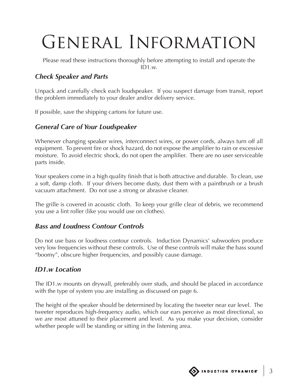 General information | Induction Dynamics ID1.w User Manual | Page 4 / 14