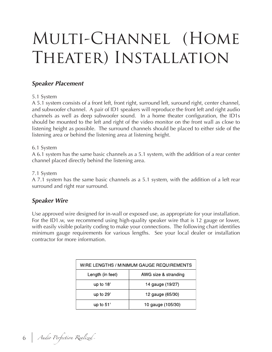 Multi-channel (home theater) installation | Induction Dynamics ID1.w User Manual | Page 7 / 14