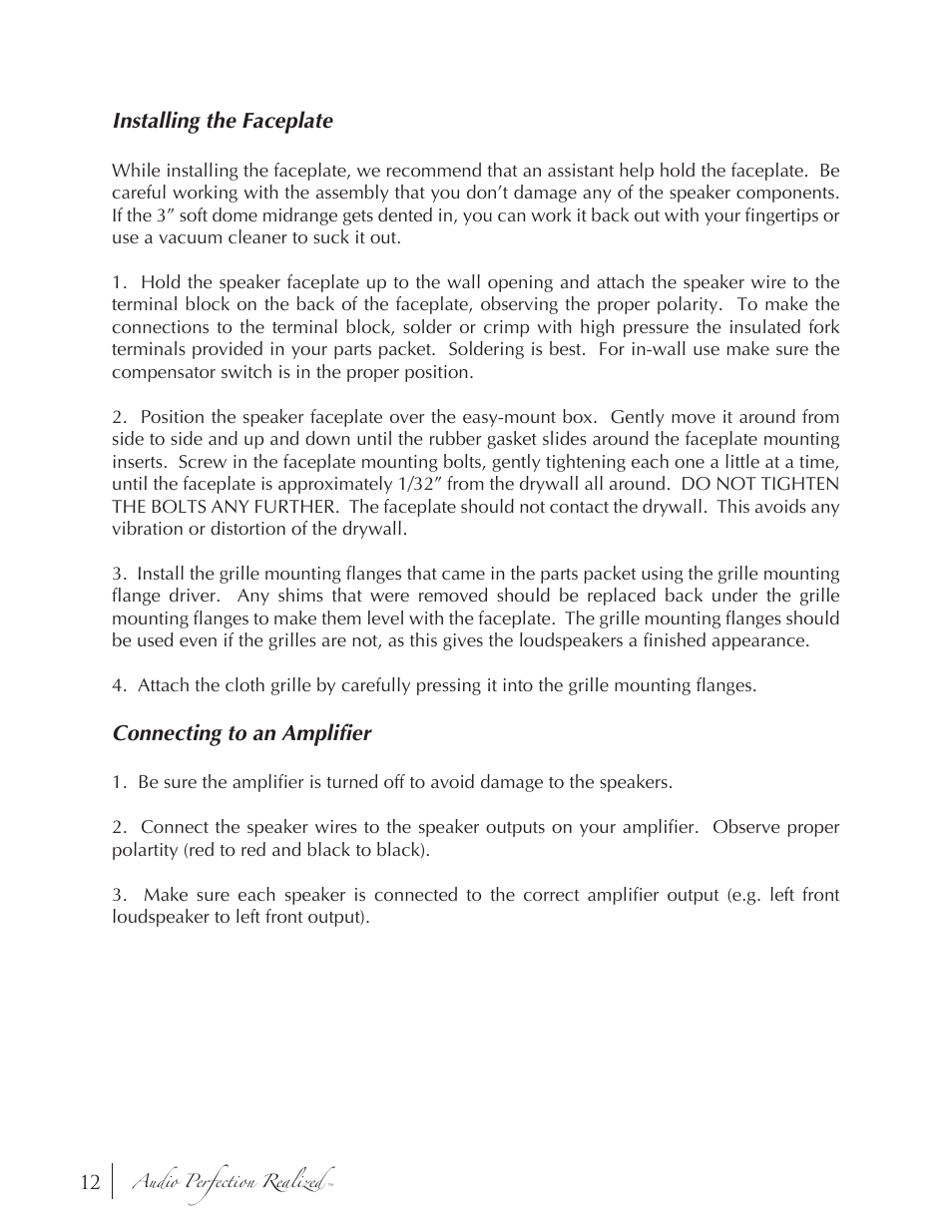 Installing the faceplate, Connecting to an amplifier | Induction Dynamics S1.iw User Manual | Page 14 / 19