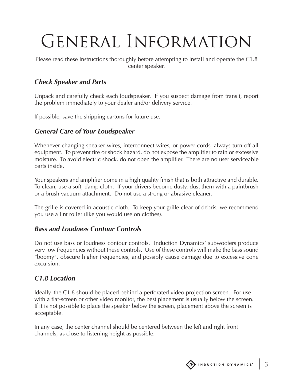 General information | Induction Dynamics C1.8 User Manual | Page 4 / 13