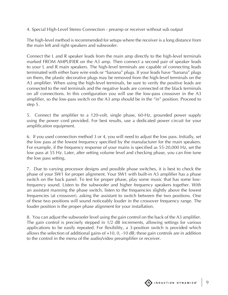 Induction Dynamics SW1 User Manual | Page 10 / 18