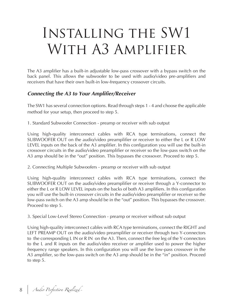 Installing the sw1 with a3 amplifier | Induction Dynamics SW1 User Manual | Page 9 / 18