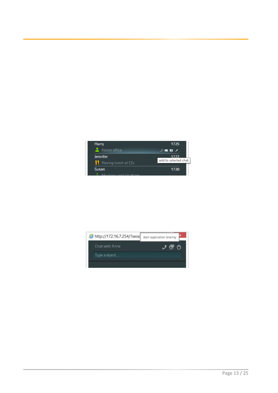 Chat conference, Application sharing, Enabling application sharing | Chatkonferenz, Anwendungsfreigabe | innovaphone myPBX Version 11 R1 User Manual | Page 13 / 25