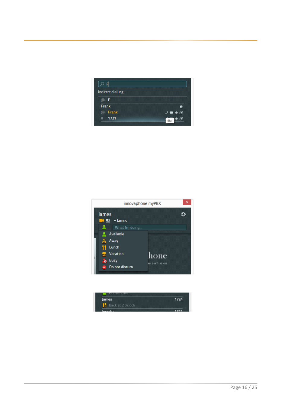 Search, Setting presence, Favorites | Suche, Präsenz setzen, Favoriten | innovaphone myPBX Version 11 R1 User Manual | Page 16 / 25
