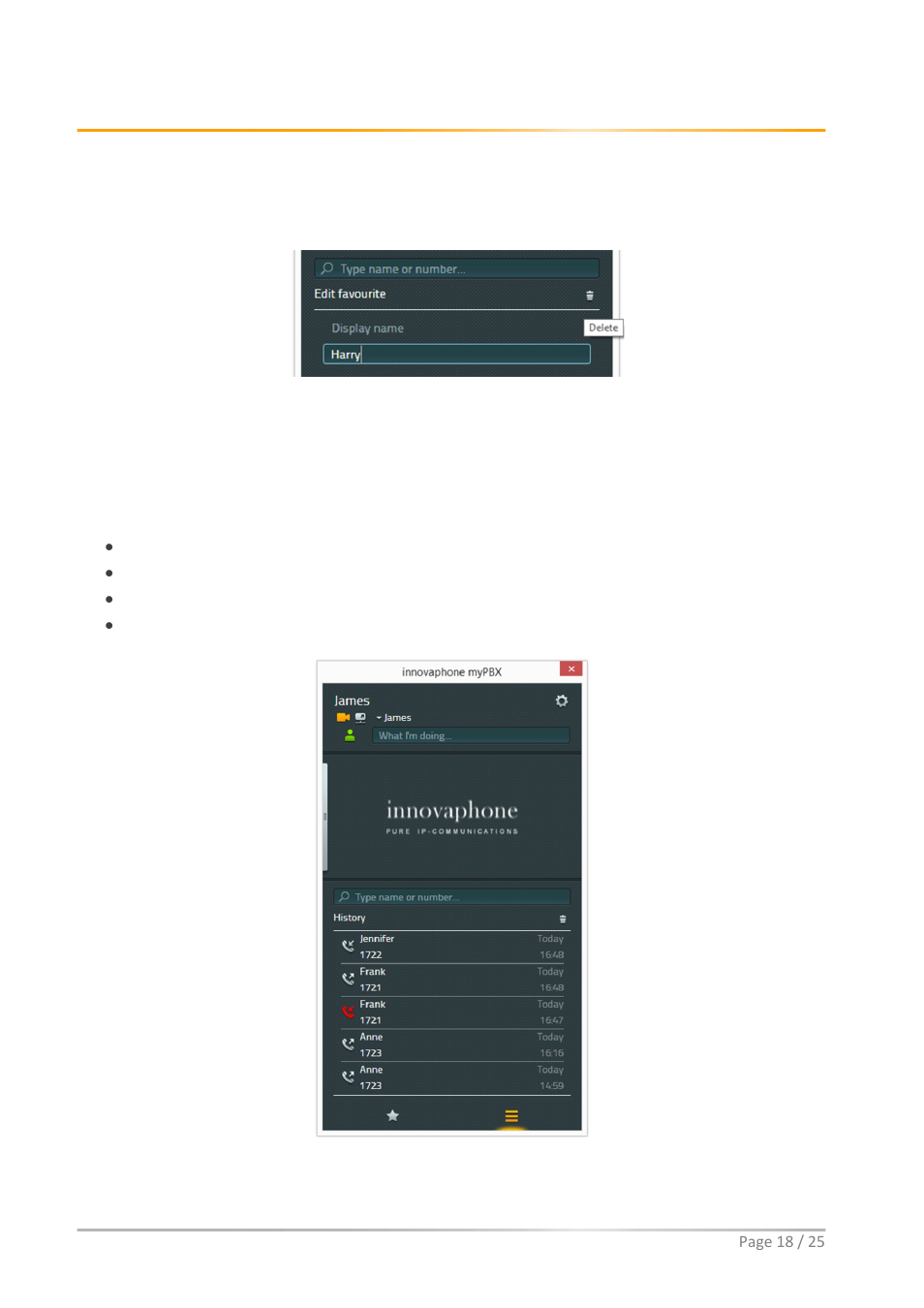 Delete favorites, Call history, Favoriten löschen | Rufjournal | innovaphone myPBX Version 11 R1 User Manual | Page 18 / 25