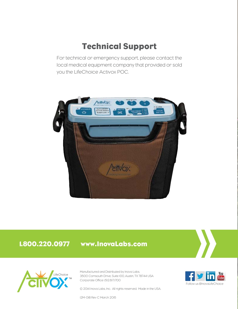 Technical support | Inova Labs XYC100B-SPT Quick Start User Manual | Page 8 / 8