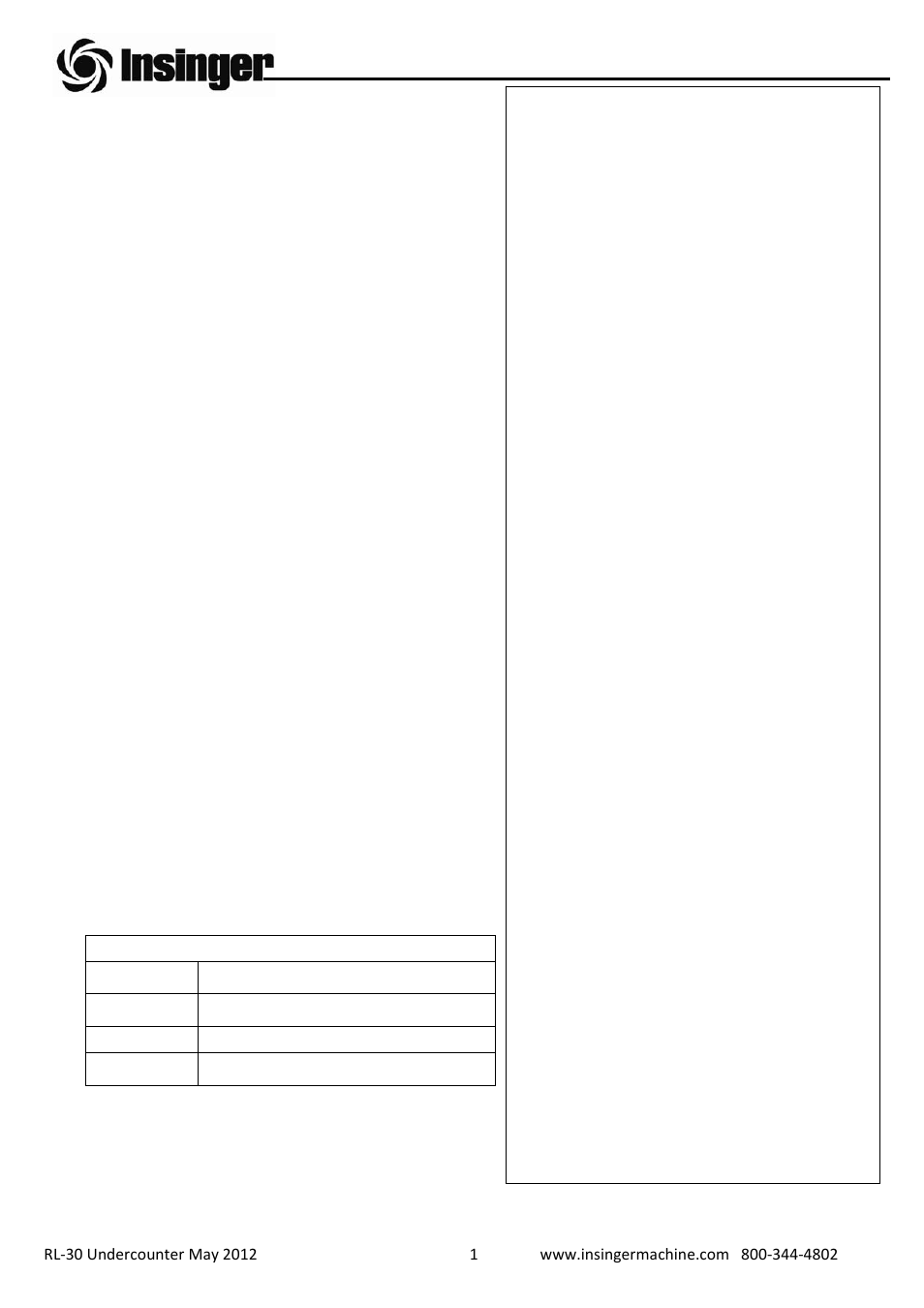 Insinger RL-30 User Manual | Page 2 / 39