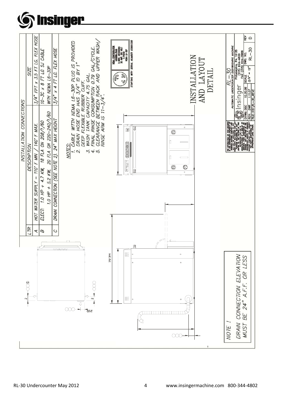 Le f t si d e top vi ew fro n t | Insinger RL-30 User Manual | Page 5 / 39