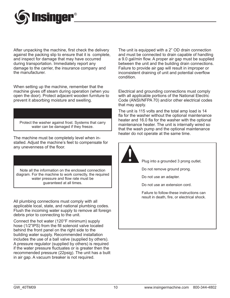 Insinger GW-40 User Manual | Page 12 / 38